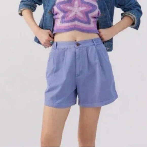 BDG Blaire Chino Short Shorts Pleated Periwinkle Blue Cotton Pull On Chino XS - Picture 1 of 11